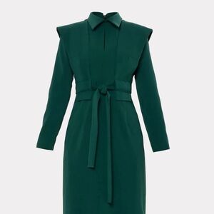 Long Sleeve Belted Green Sheath Dress